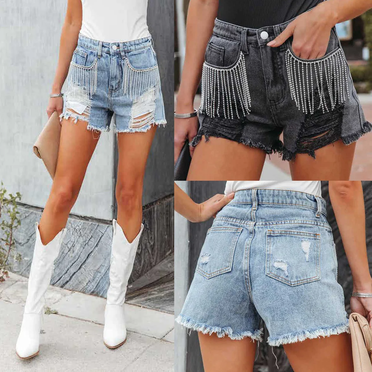 2023 Women's Summer New Fashion Sexy Casual Chain Fringe Ripped Denim Shorts Hot Pants
2023 Women's Summer New Fashion Sexy Casual Chain Fringe Ripped Denim Shorts Hot Pants