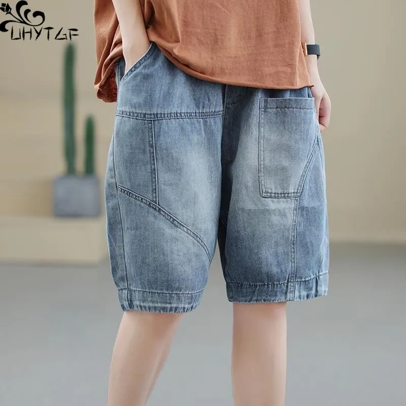 UHYTGF Denim Shorts Women's Summer Stitching Elastic Waist Light Blue Casual Loose Thin Haren Pants Fashion Female Jeans Shorts
UHYTGF Denim Shorts Women's Summer Stitching Elastic Waist Light Blue Casual Loose Thin Haren Pants Fashion Female Jeans Shorts