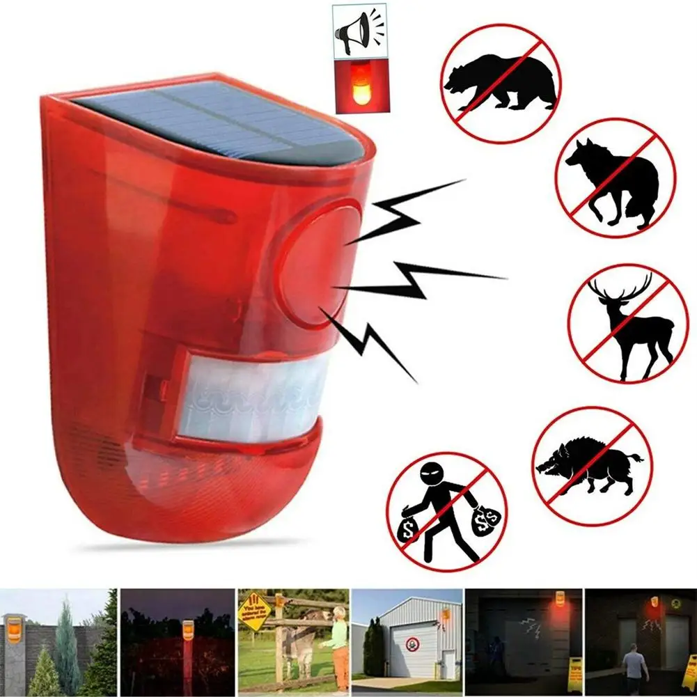 

Wireless Motion Sensor Solar Siren Alarm Lamp Outdoor Solar Siren Dog Barking Farm Wild Boar Repellent Alarm Detector