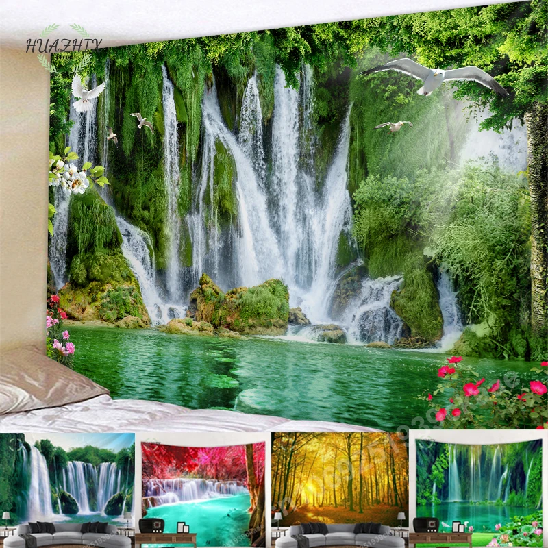 

Beautiful Nature Waterfall Tapestry Forest Print Seascape Hippie Hanging Bedroom Bohemian Wall Tapestries Mandala Decoration