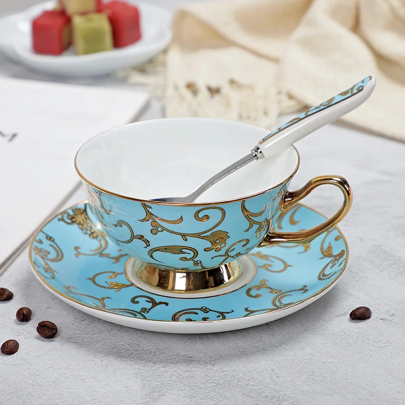 

HF Bone China Coffee Cup and Saucer Set Advanced Royal Classical Afternoon Tea Cups Ceramic Coffee Mugs Tea Cup Set