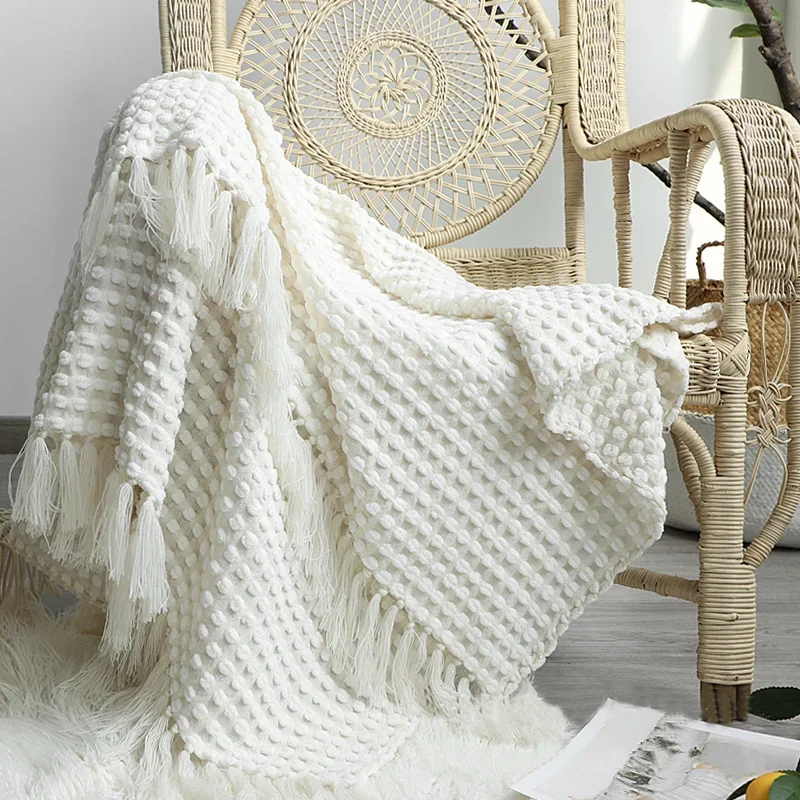 

NEW Knitted tassels Chenille Blanket Leisure Snow White throw Shawl Sofa Blanket for beds home decorative Blanket