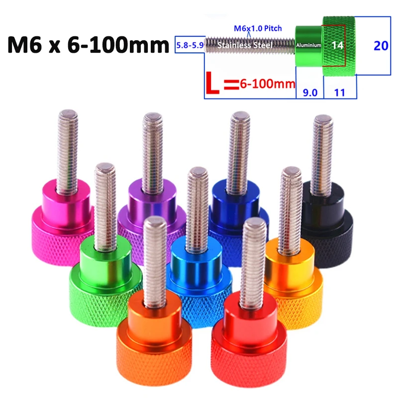 1pc M6x6/8/10/12/15/18/20/25/30-100mm Colorful Aluminium Alloy Stainless Knurled Thumb Screw Hand Grip Knob Step Bolt Anodized
1pc M6x6/8/10/12/15/18/20/25/30-100mm Colorful Aluminium Alloy Stainless Knurled Thumb Screw Hand Grip Knob Step Bolt Anodized