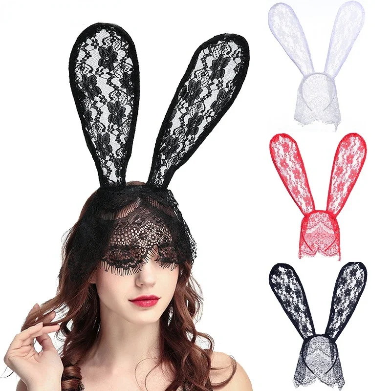 

Sexy Bunny Ears Veil Headbands Lace Mask Hair Band Black Rabbit Hoop Party Decoration Prom Cosplay Costume Halloween