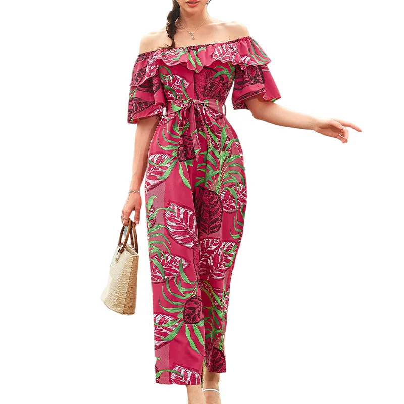 Floral Printed Short Sleeve Jumpsuit Off Shoulder Summer Jumpsuits Lace Up Fashion Elegant Casual Ruffle Casual Wide Legs Romper
Floral Printed Short Sleeve Jumpsuit Off Shoulder Summer Jumpsuits Lace Up Fashion Elegant Casual Ruffle Casual Wide Legs Romper