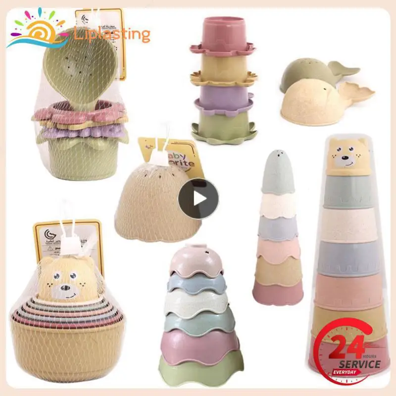 

Baby Bath Toys Stacking Cup Toys Colorful Early Educational Intelligence Gift Boat-shaped Stacked Cup Folding Tower Toys