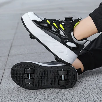 어린이용 스포츠 워킹화 가죽 롤러 스케이트, 여아 및 남아용 보이지 않는 워킹 4 륜 스케이트, 학생용 신제품 상품 이미지