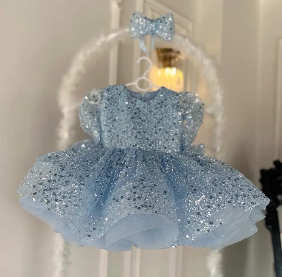 

Long Sleeves Fluffy Baby Girls Dresses Glitter Sequined Kid Birthday Dress Prom Pageant Gown Infant Costume 12M 24M
