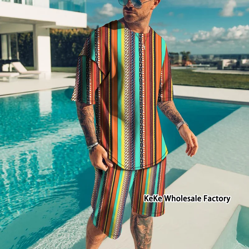 New Men's Sportwear Colorful Stripes Plaid Print T-Shirt Shorts Two-pIece Set Vintage Outfit Casual Suit Male Fashion Tracksuit
New Men's Sportwear Colorful Stripes Plaid Print T-Shirt Shorts Two-pIece Set Vintage Outfit Casual Suit Male Fashion Tracksuit