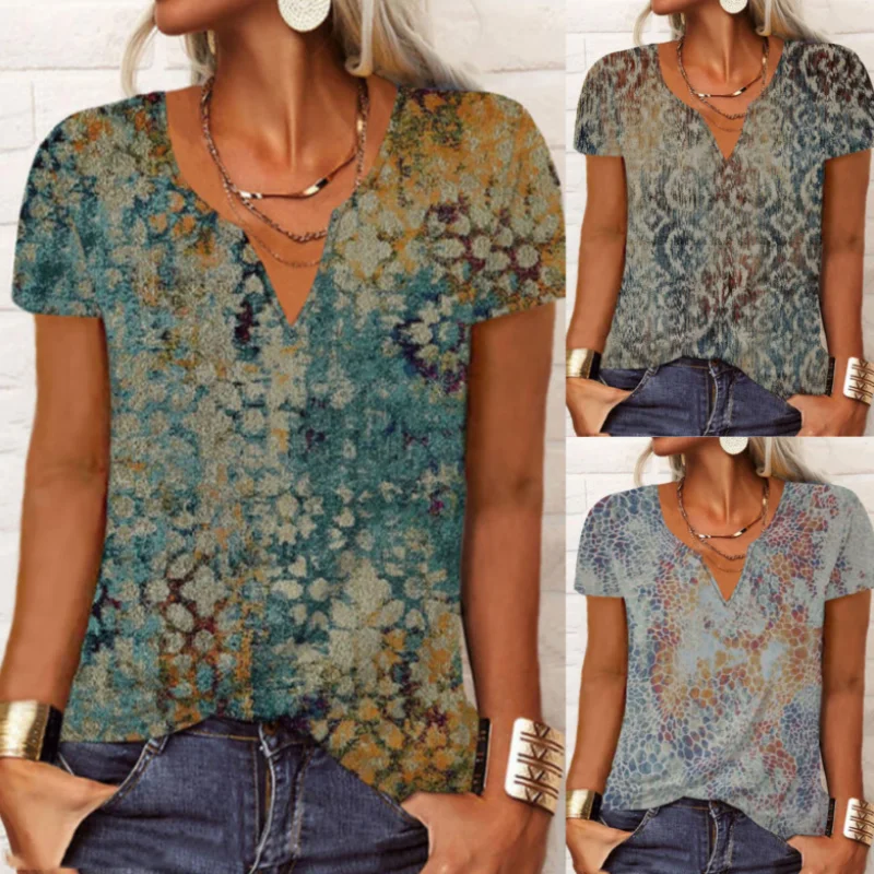 Vintage Women's Pullover 2023 Summer New Temperament Plus Size T-Shirt Sexy V-Neck Fashion Casual Tie Dye Print Loose Top
Vintage Women's Pullover 2023 Summer New Temperament Plus Size T-Shirt Sexy V-Neck Fashion Casual Tie Dye Print Loose Top