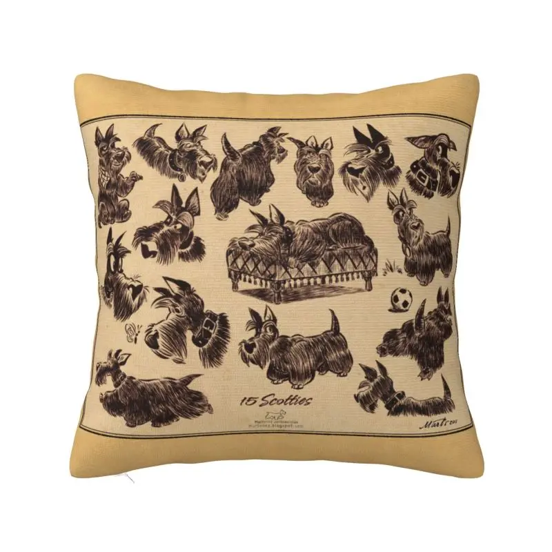 

Vintage Scottie Dog Cushion Covers Polyester Scottish Terrier Throw Pillow Case for Car Square Pillowcase Bedroom Decoration