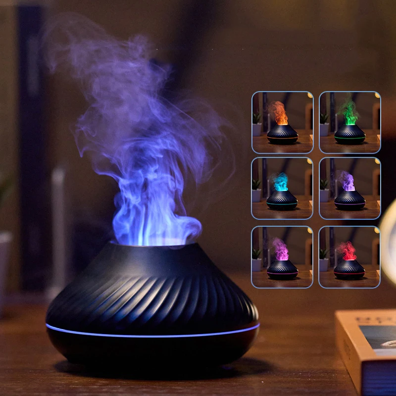 

Mini Volcano Aroma Diffuser Colorful Flame Night Light Essential Oil Aromatherapy Machine 130ml Air Humidifier Mute Mist Maker