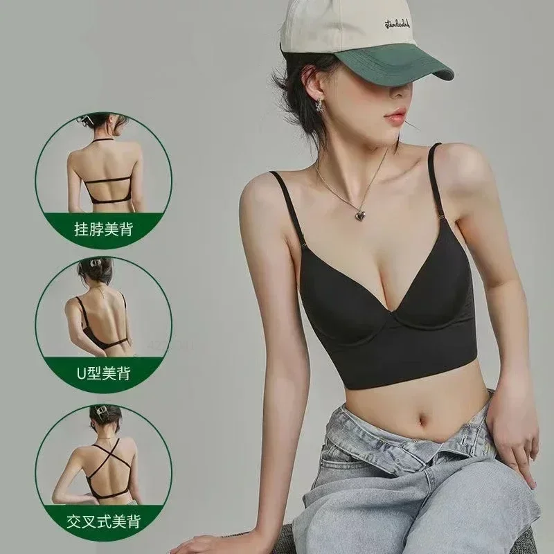 

Invisible Bra with Bare Open Back Sexy Women Intimate Underwear Small Chest Pudh Up Gathered Lingerie Thin Vest Seamles Backless