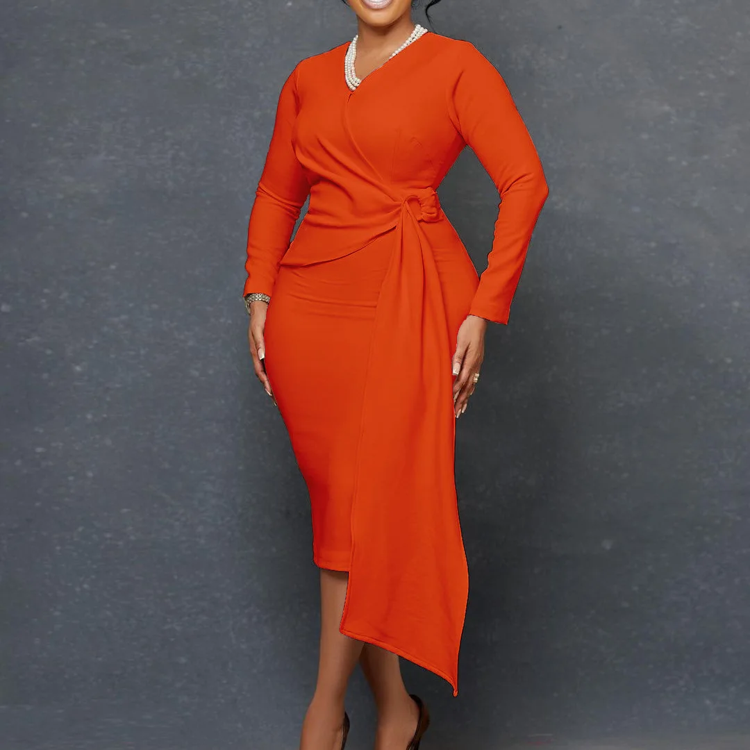 Elegant Solid Slim Long Sleeve Pencil Dress For Women Female Fashion V-neck Collar Work OL Folds African Party Dresses Vestidos
Elegant Solid Slim Long Sleeve Pencil Dress For Women Female Fashion V-neck Collar Work OL Folds African Party Dresses Vestidos