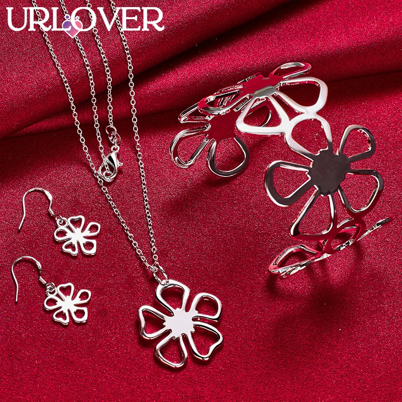 URLOVER 3pcs/lot 925 Sterling Silver Flower Necklace Earrings Bangles Set For Woman Wedding Party Birthday Fashion Charm Jewelry
URLOVER 3pcs/lot 925 Sterling Silver Flower Necklace Earrings Bangles Set For Woman Wedding Party Birthday Fashion Charm Jewelry