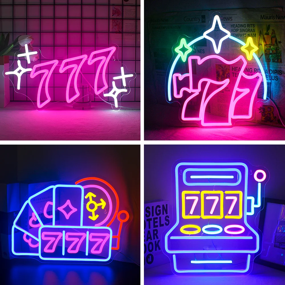 

777 Neon Sign Angel Number Neon LED Sign Lucky Number Neon Signs for Wall Decor USB Powered for Game Room Wall Hang Neon Light