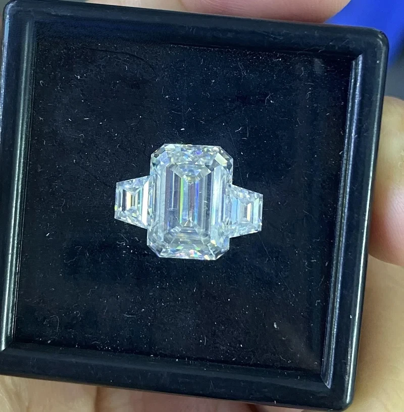 

Ruihe Customization 7ct Emerald Cut D VVS1 Moissanite Stone Set for Diy Jewelry Women Couple Wedding Ring Making