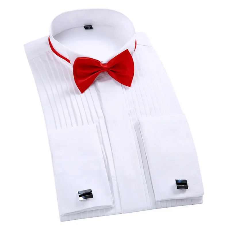 

White Men Tuxedo Shirt Regualr Fit Plus Size French Cufflinks Long Sleeve Luxury Wedding Party 5xl Social Stylish Dress Shirts