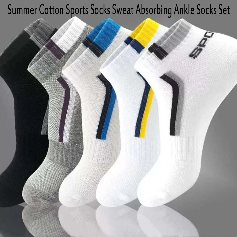 

10 Pieces=5 Pairs/lot Men Socks Mesh Breathable Short Casual Socks Summer Cotton Sports Socks Absorb Sweat Ankle Socks Set Meias