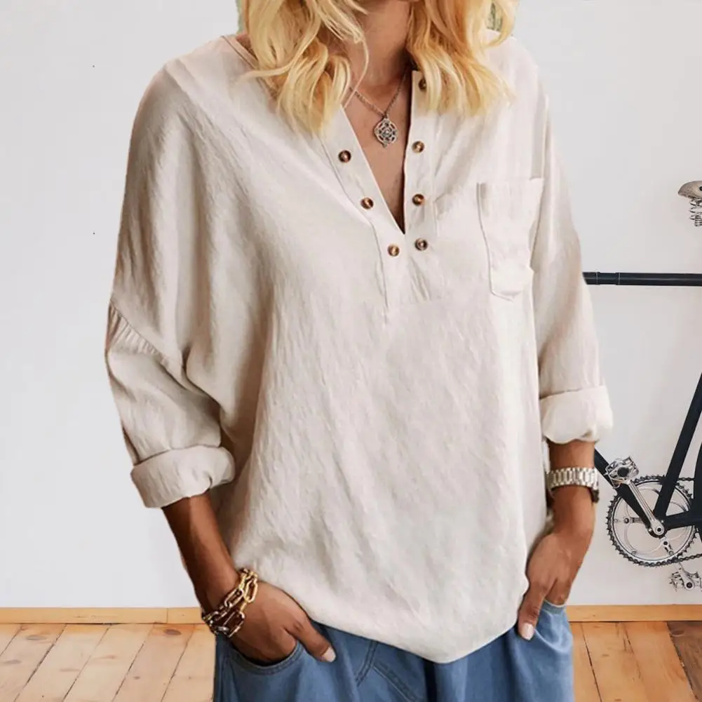 Women Relaxed Fit Blouse Versatile Women's V-neck Blouse Stylish Half Placket Loose Fit Solid Color Pullover Tops for Spring
Women Relaxed Fit Blouse Versatile Women's V-neck Blouse Stylish Half Placket Loose Fit Solid Color Pullover Tops for Spring