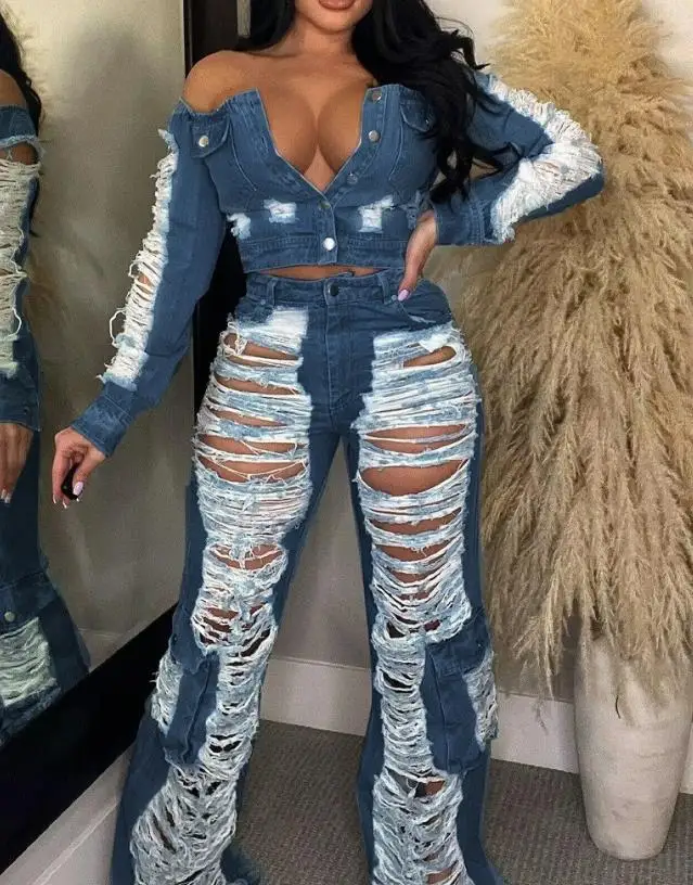 Two Pieces Set Women Output 2023 Autumn New Fashion High Street Style Off Shoulder Top&high Waist Pocket Design Ripped Jeans
Two Pieces Set Women Output 2023 Autumn New Fashion High Street Style Off Shoulder Top&high Waist Pocket Design Ripped Jeans