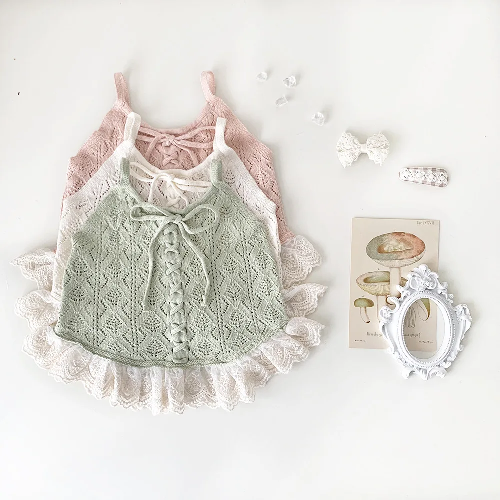 Jenny&Dave Summer Baby Girls' Knitted Tank Top Girls' Hollow out Cotton Lace Contrast Color Design Thin Sling Strap Back Girls
Jenny&Dave Summer Baby Girls' Knitted Tank Top Girls' Hollow out Cotton Lace Contrast Color Design Thin Sling Strap Back Girls
