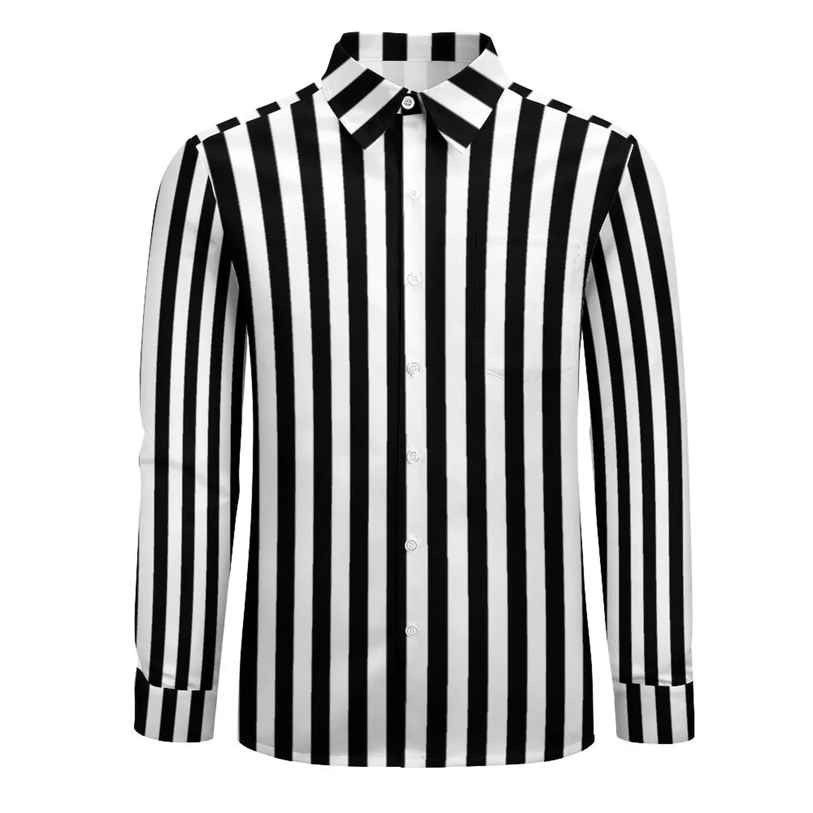 

Black White Striped Shirt Vertical Lines Print Casual Shirts Long Sleeve Custom Y2K Blouses Spring Fashion Oversized Top