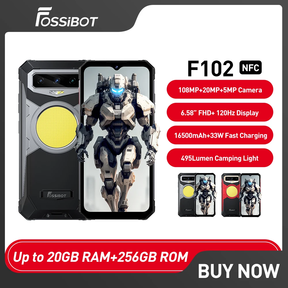 

FOSSiBOT F102,Smartphone 16500mAH, ,20GB+256GB,108M Camera,Cell phone,6.58 FHD+ 120hz ,Helio G99,Mobile Phone