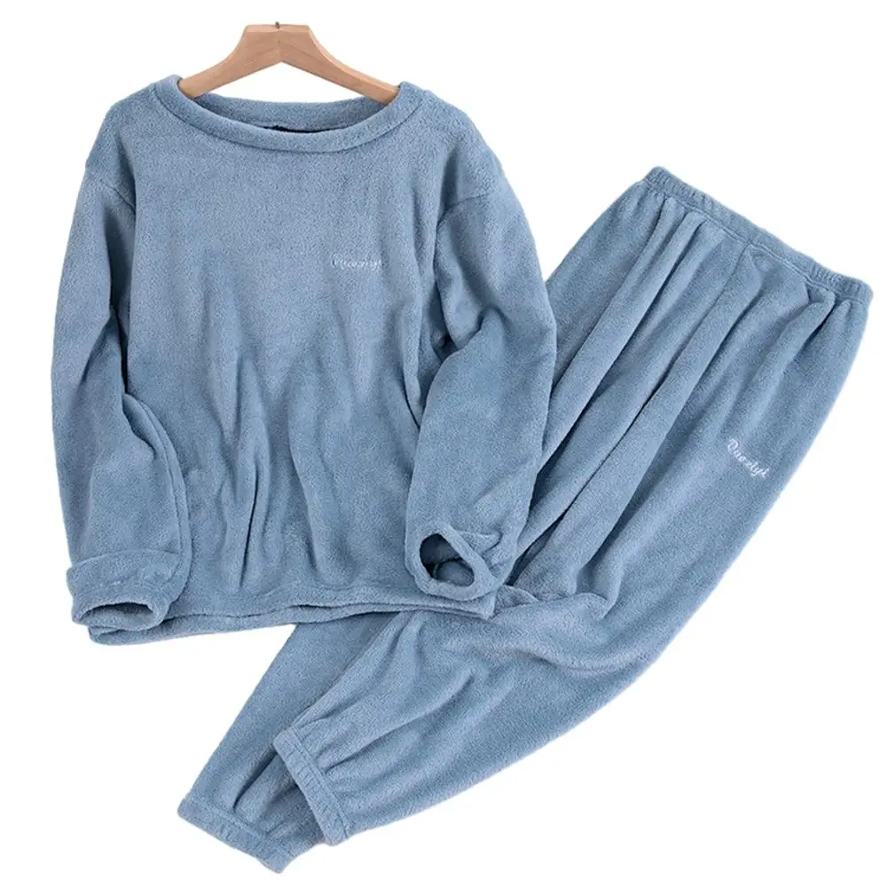 

Женский осенне-зимний теплый милый флисовый плюшевый свободный бархатный Пижамный костюм комплект из топа и брюк повседневные брюки с эластичным поясом Женская одежда для сна