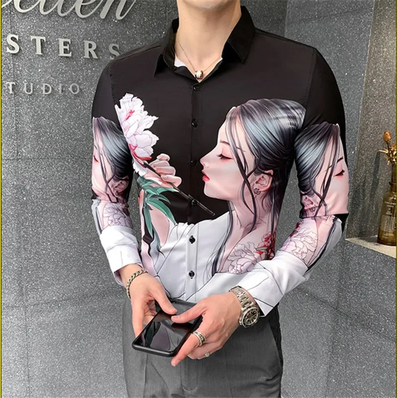 2023Spring New Man Vintage Beauty Printed Social Shirts Fashion Luxury Mens Black Slim Fit Long Sleeve Dress Shirt Chemise Homme
2023Spring New Man Vintage Beauty Printed Social Shirts Fashion Luxury Mens Black Slim Fit Long Sleeve Dress Shirt Chemise Homme