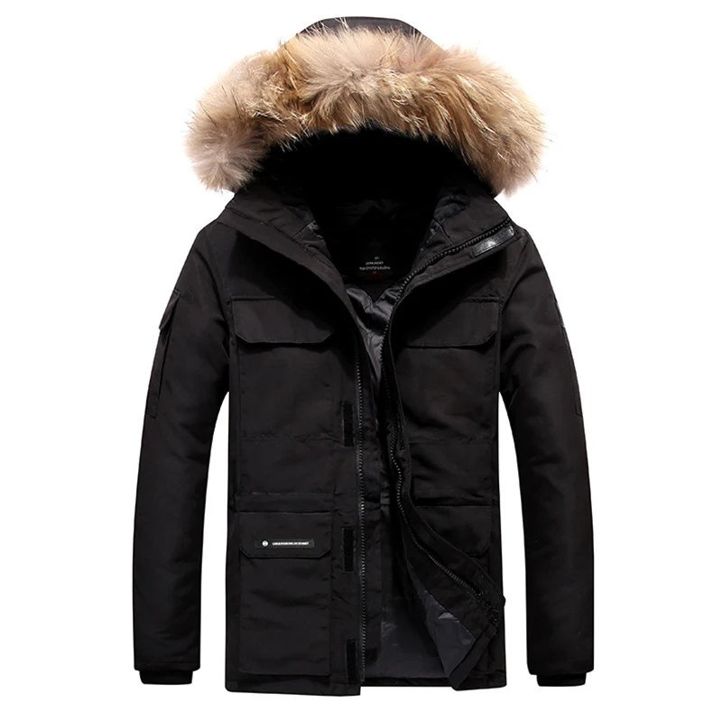 

Мужская зимняя куртка на утином пуху, длинный пуховик с капюшоном и меховым воротником, высококачественные мужские уличные ветрозащитные теплые зимние куртки-Карго