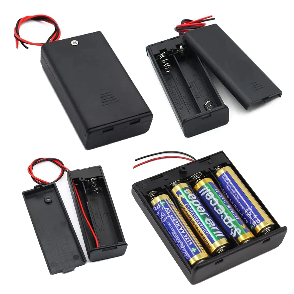 

1/2/3/4 Slot AA Battery Holder,1.5V/3V/4.5V/6V AA Battery Box with Leads Wires ON/Off Switch and Screw Cap Case Back Cover