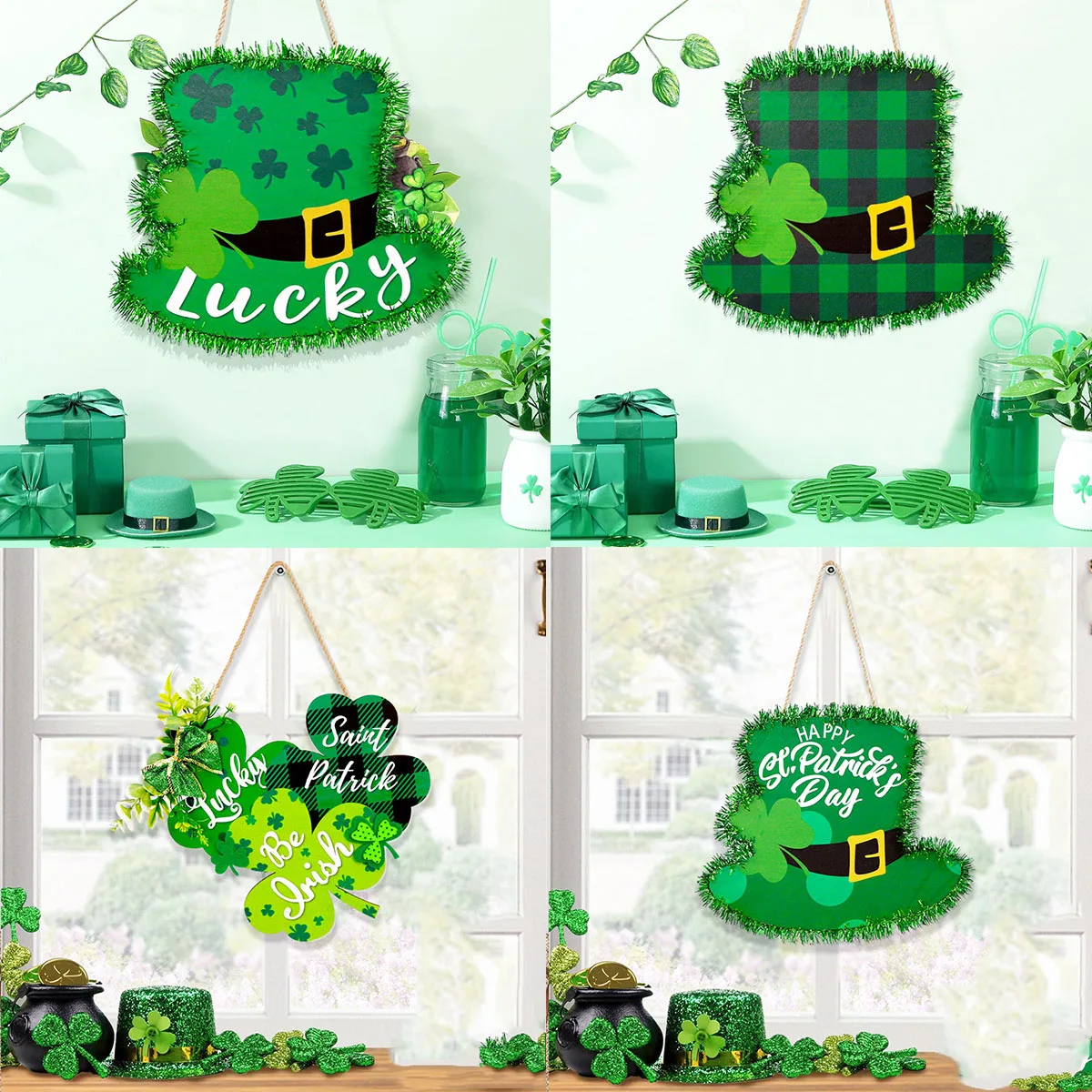 

St. Patricks Day Welcome Door Sign Lucky Hanging Ornament Irish Festival Shamrock Clover Door Hanger Home Party Decorations