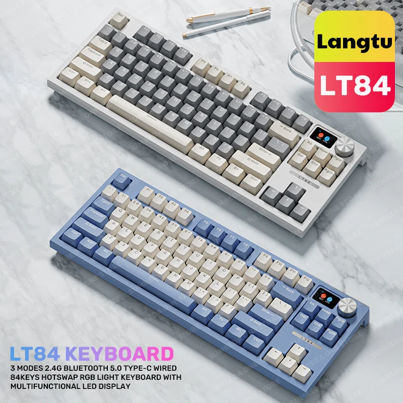 

Langtu LT84 Mechanical Keyboard 84 Keys Non-impact RGB Wireless Bluetooth TYPE-C Wired Gaming Keyboards Gamer Hot Swap Keyboard
