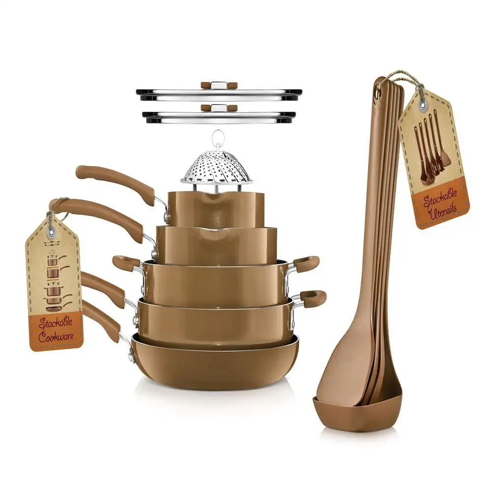 NutriChef 17 Piece Non-Stick Cookware Set, Pots & Pans with foldable Knob, Space Saving, Stackable, Nylon Tools Induction B
NutriChef 17 Piece Non-Stick Cookware Set, Pots & Pans with foldable Knob, Space Saving, Stackable, Nylon Tools Induction B
