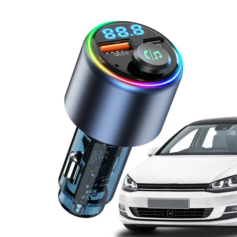 

BT Car Adapter QC3.0 FM Radio BT 5.3 Adapters With LED Ambiance Light Wireless FM Car Kit Hands-Free Calling Fast USB Charger Hi