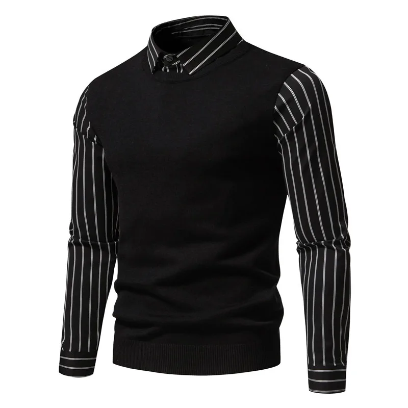 

3 Styles!2023 Autumn Men's Polo Shirt Fake Two Piece Stripe High Quality Shirts Long Sleeve Casual T-shirt Golf Full