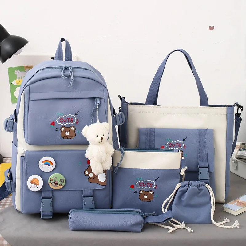 New Student Schoolbag Five-Piece Set Lightweight Cute Bag Student Backpack Backpack
New Student Schoolbag Five-Piece Set Lightweight Cute Bag Student Backpack Backpack