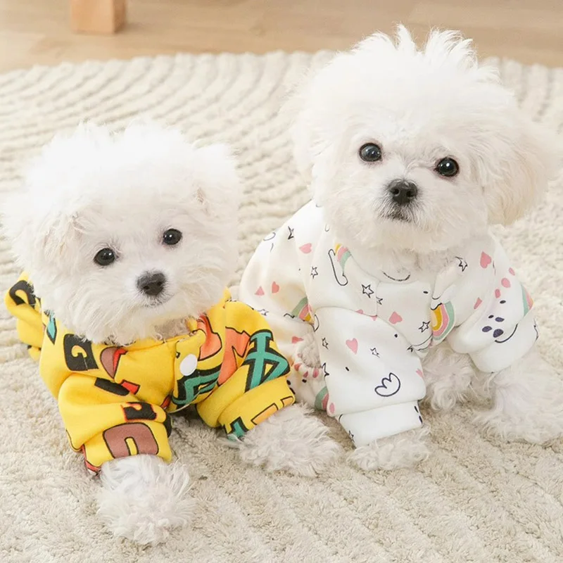 

Pet Four Foot Hoodie Simple Letter Print Dog Clothes Teddy Warm Clothes Puppy Winter Clothes Beautiful Jumpsuits