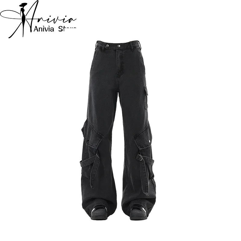

Women Black Jeans Baggy Vintage High Waist Cowboy Pants Harajuku Denim Trousers 90s Aesthetic Y2k Trashy 2000s Oversize Clothes