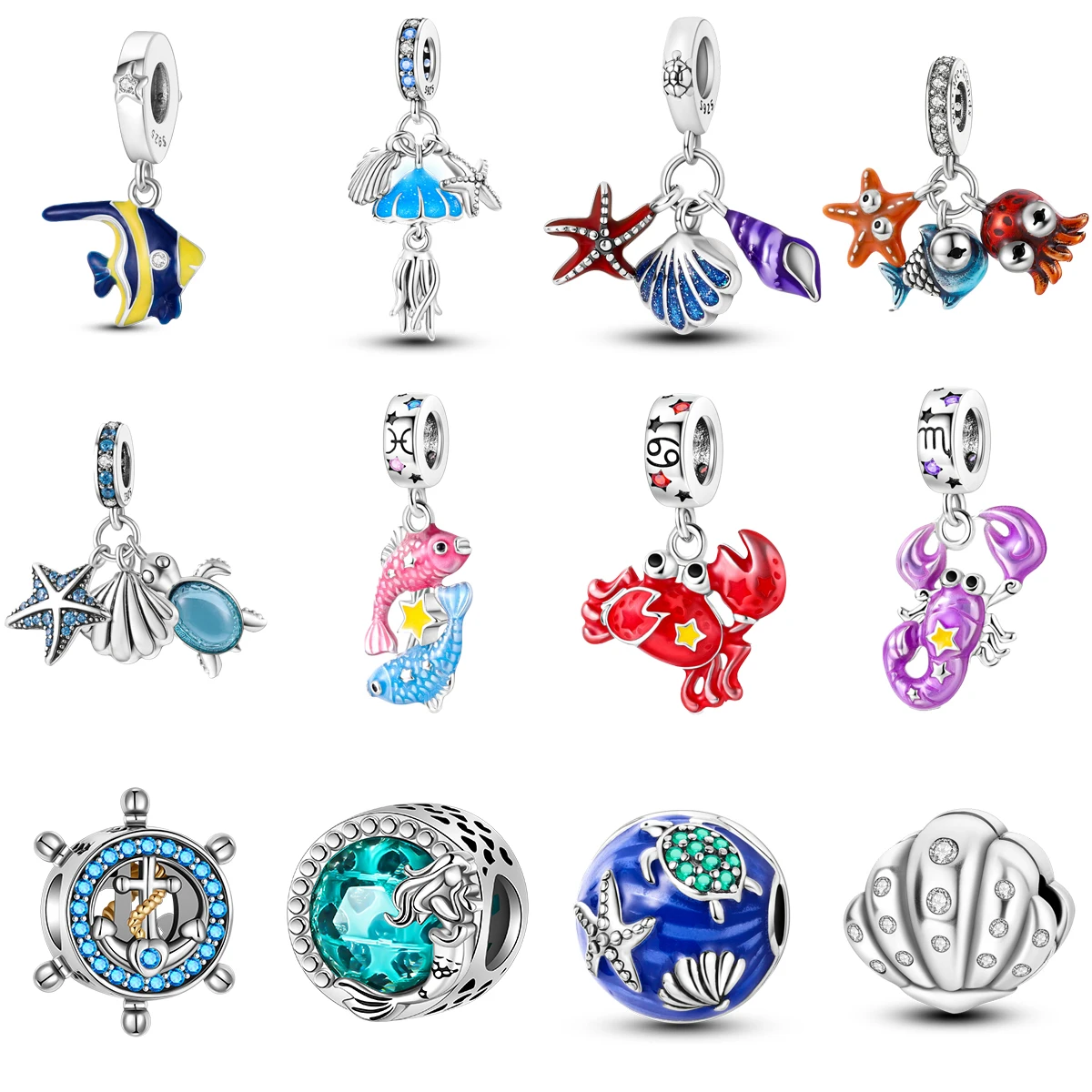 

Hot Sale 925 Sterling Silver Octopus Crab Sea Turtle Ocean Series Charms Bead Fit Original Pandora Bracelets Charm Dangle DIY