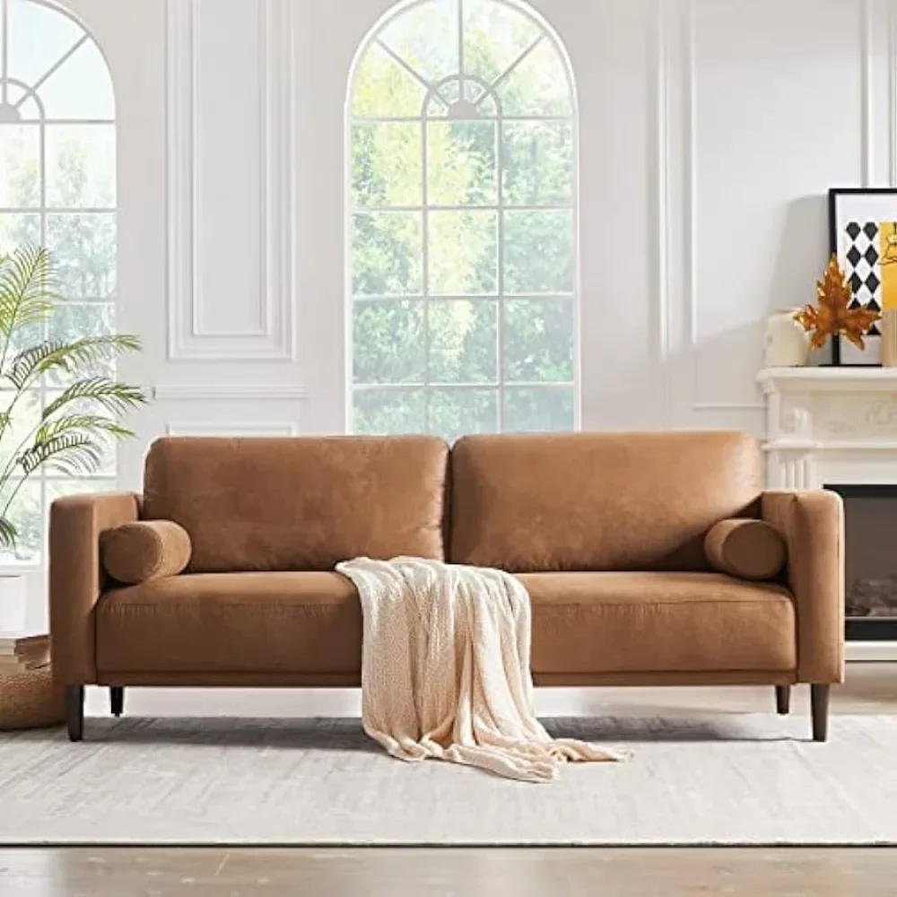 79” Mid-Century Modern Couch, Breathable Faux Leather Couch with Upholstered Cushions/Pillows, 3-Seat Brown
79” Mid-Century Modern Couch, Breathable Faux Leather Couch with Upholstered Cushions/Pillows, 3-Seat Brown