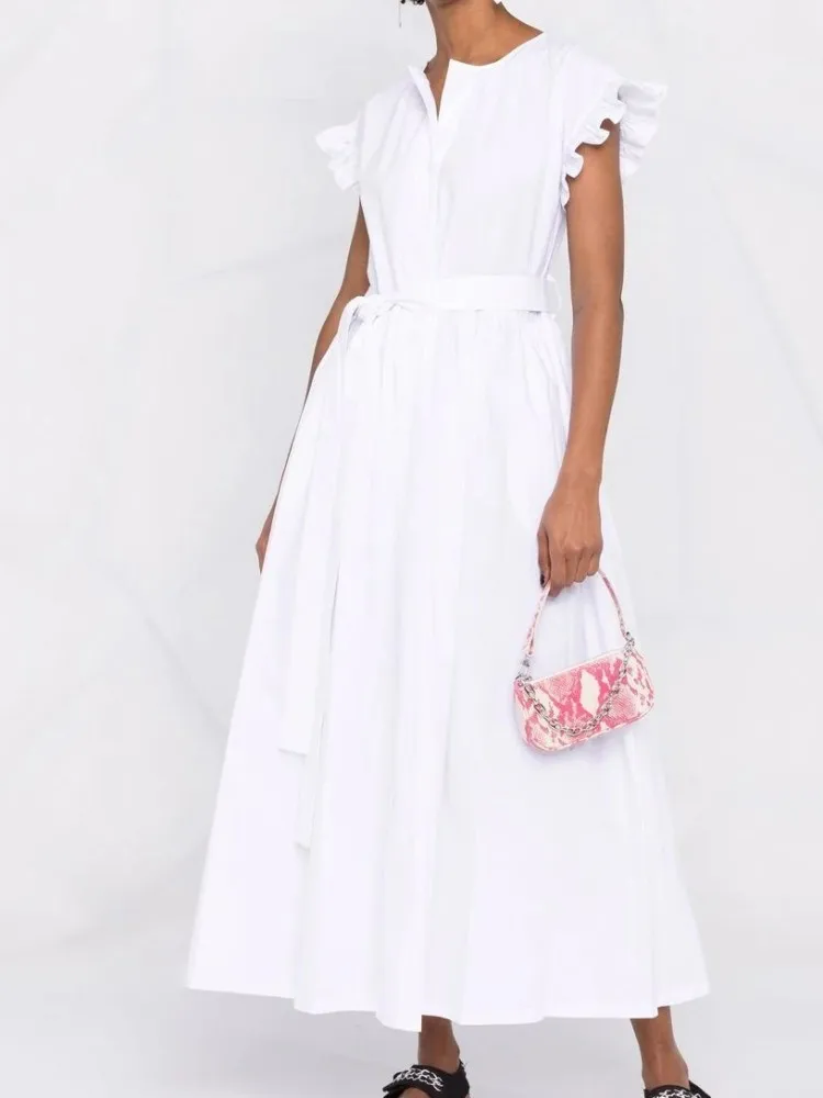 O Neck Shirts Dress For Women Fashion Elegant Flying Sleeve Single Breasted Long Dresses Big Swing Solid Light Blue White Dress
O Neck Shirts Dress For Women Fashion Elegant Flying Sleeve Single Breasted Long Dresses Big Swing Solid Light Blue White Dress
