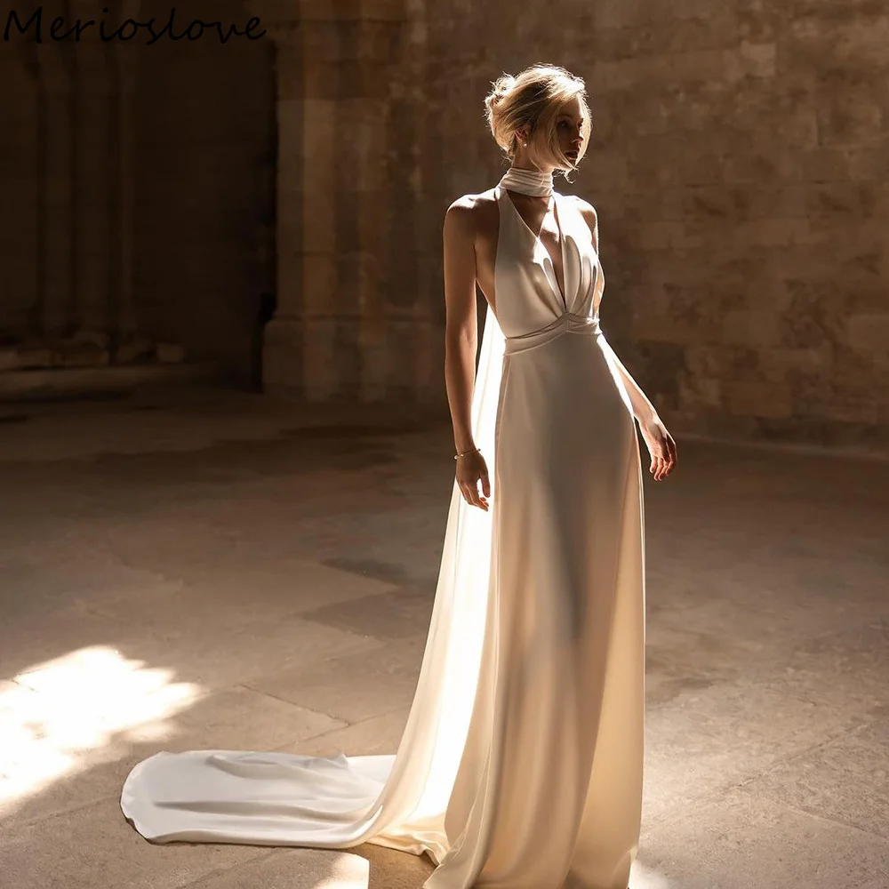 Merioslove Simple Crepe Mermaid Wedding Dresses Halter Backless Sleeveless Beach Bride Dress Minimalist Bridal Gowns 2024
Merioslove Simple Crepe Mermaid Wedding Dresses Halter Backless Sleeveless Beach Bride Dress Minimalist Bridal Gowns 2024