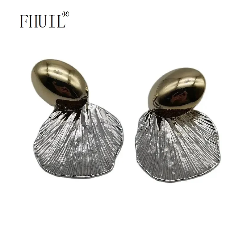 

FHUIL Big Exaggerated Dangle Earrings for Women Fashion Geometric Silver Color Metal Double-layers European Hanging Ear Jewelry