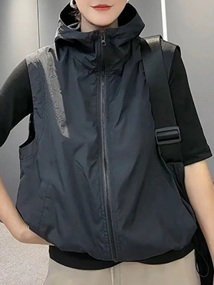 Casual Hooded Black Vests Women Stylish Loose Sleeveless Zipper Waistcoats Female Korean Fashion Drawstring Pockets Thin Coats
Casual Hooded Black Vests Women Stylish Loose Sleeveless Zipper Waistcoats Female Korean Fashion Drawstring Pockets Thin Coats