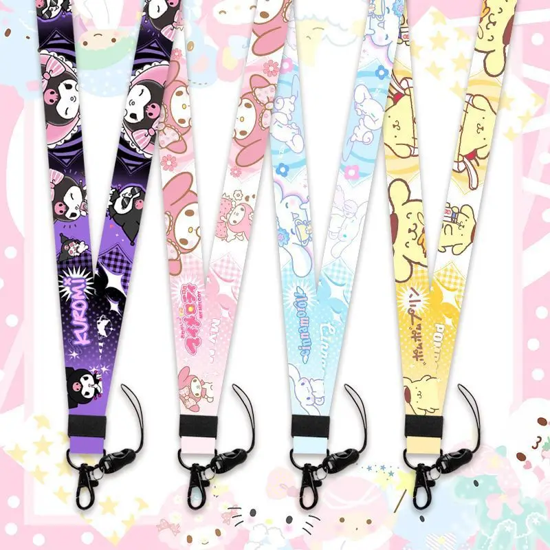 

Sanrio Hello Kitty Mobile Phone Lanyard Kuromi Anti-Lost Cotton Weave Long Phone Strap Key Chain Working Card Detachable Cord