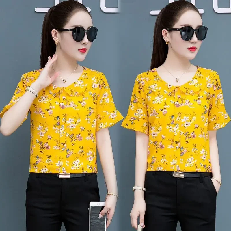 Flower Summer Tops Ruffles Ruffle Neck Short Sleeve Blouse Women Shirts Green Red Chiffon Shirt Fashion Korean Slim Blusas Mujer
Flower Summer Tops Ruffles Ruffle Neck Short Sleeve Blouse Women Shirts Green Red Chiffon Shirt Fashion Korean Slim Blusas Mujer