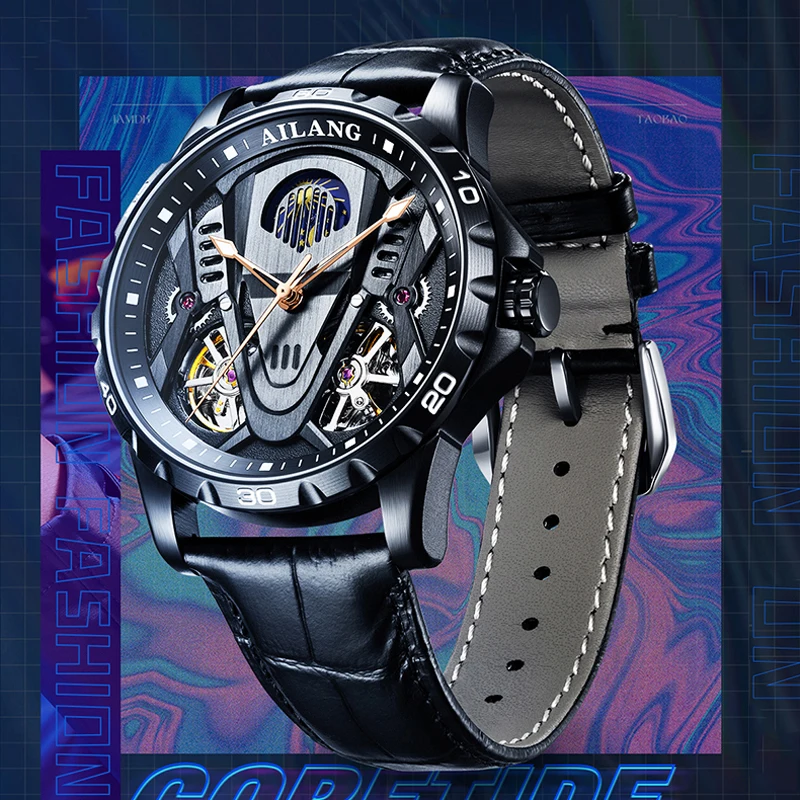 Unique Design Double Tourbillon Men's Black Steel Dial Watch Moon Phase Waterproof Automatic Mechanical Watches Leather Strap
Unique Design Double Tourbillon Men's Black Steel Dial Watch Moon Phase Waterproof Automatic Mechanical Watches Leather Strap
