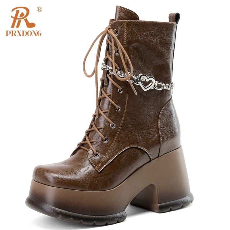 PRXDONG Women's Ankle Boots Fashion Punk Genuine Leather CHunky High Heels Platform Black Bronw Dress Casual Motorcycle Boots
PRXDONG Women's Ankle Boots Fashion Punk Genuine Leather CHunky High Heels Platform Black Bronw Dress Casual Motorcycle Boots